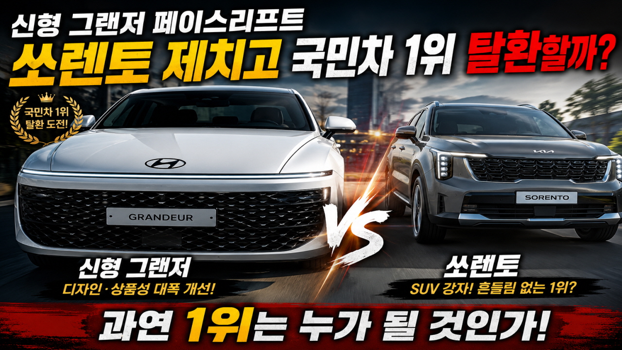 쏘렌토 독주 끝? 신형 그랜저 페이스리프트 국민차 1위 탈환할까?